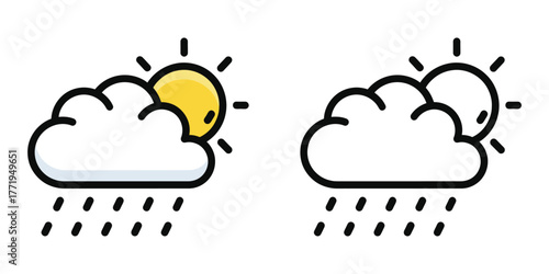 Two weather icons showing sun behind cloud with rain and sun behind cloud vector