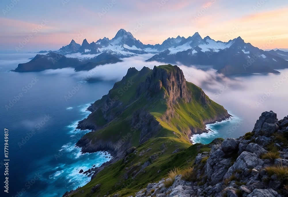 Obraz premium A beautiful mountain peak above the ocean wallpaper