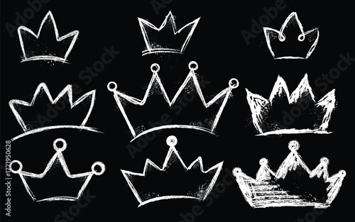 Royal Crown Sketch Art, Elegant Crown Doodle Set, Hand Drawn Crown Design
