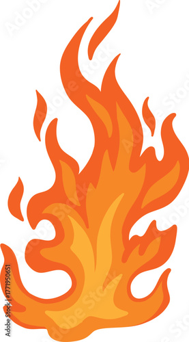 Cartoon fire. Flame of infernal fireballs, red and yellow campfire, hot wildfire and bonfire, burn power. Hellfire, burning icons isolated vector. Fireplace or camping activity