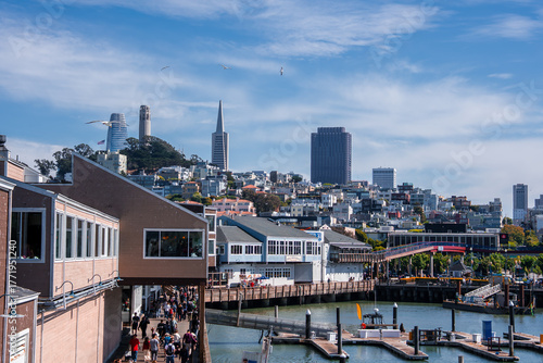 Pier 39 and Fisherman's Wharf with Transamerica Pyramid skyline