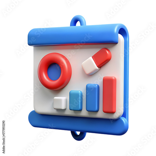 3d business presentation with charts and graphs isolated on transparent background