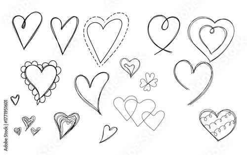 Romantic Heart Sketch Set, Cute Hand Drawn Hearts, Minimal Valentine Art