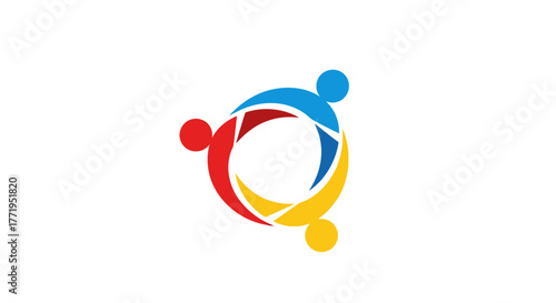 Abstract logo of three people in a circle, symbolizing unity and collaboration.