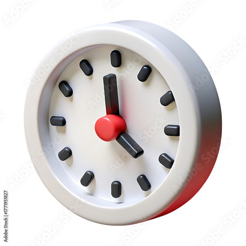A simple clock face with red and black hands isolated on transparent background