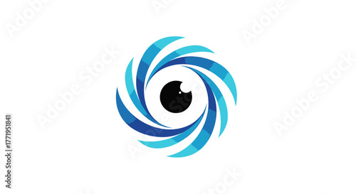 A bold, black and white stylized graphic of a human eye, representing vision and perception.