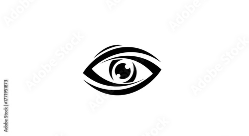 Eye icon with stylized lashes and pupil, black on white background, simple and modern design.