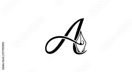 Elegant logo featuring a stylized letter A intertwined with a pen nib, symbolizing writing, creativity, and artistic expression.