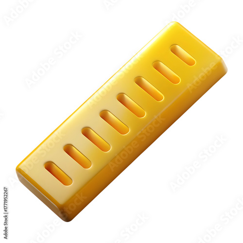A yellow ruler with holes isolated on transparent background