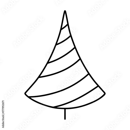Christmas tree vector illustration, hand drawn pine tree doodle. Christmas and New Year symbol. Unique silhouette icon for festive winter designs and decorations.