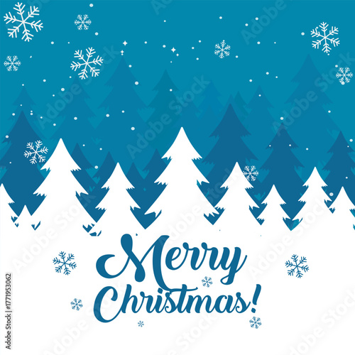 Image of decorated greeting card in blue tones with text Merry Christmas