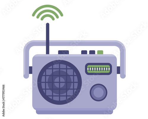 Gray radio receiver. Flat illustration