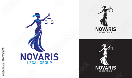 Novaris Legal Group Logo Design with Lady Justice Holding Scales – Modern Law Firm Branding