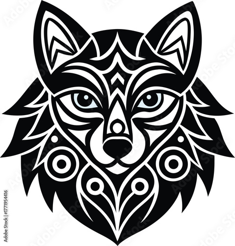 Detailed Wolf Head Mandala Filled With Tribal Ornamental Patterns Vector illustration