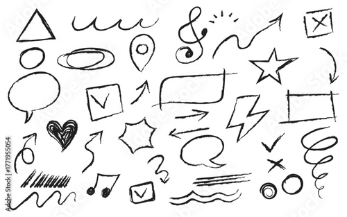 Minimalist Icon Sketches, Hand Drawn Symbol Doodle, Simple Line Art Design