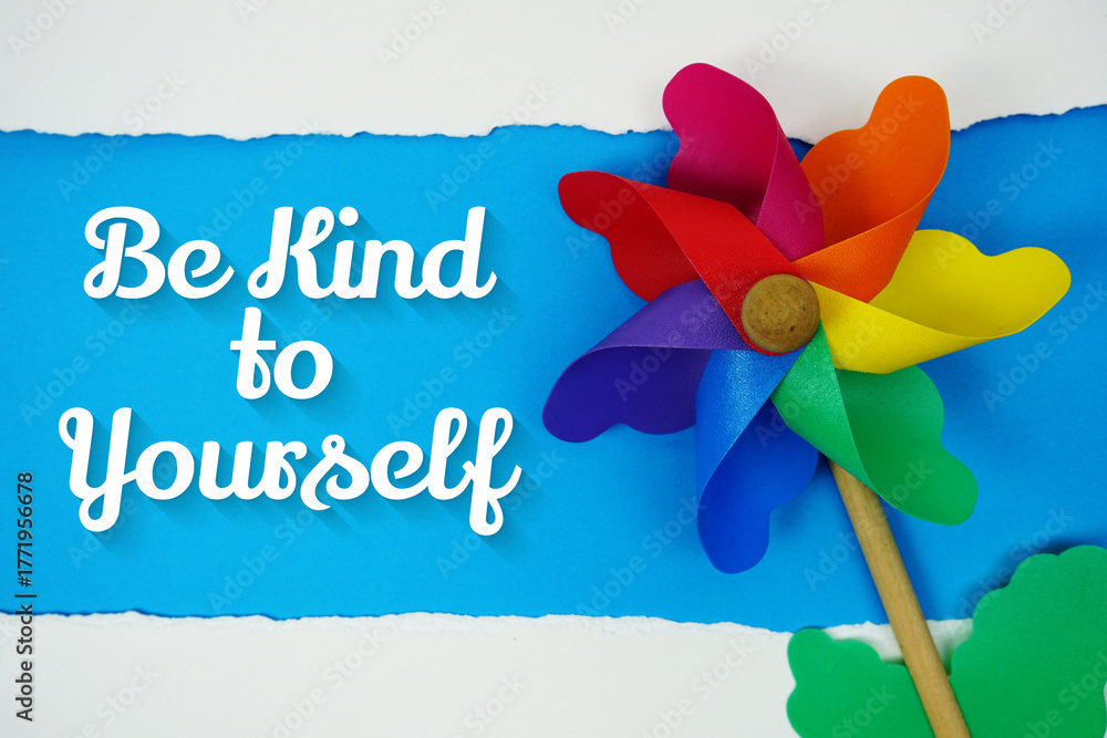 Naklejka premium Be Kind to Yourself motivational and inspirational quotes message on blue background