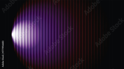 Abstract background of vertical glowing neon lines in purple and red, with a bright white spotlight on the left side, creating a futuristic and energetic atmosphere
