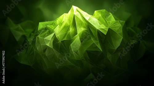 Fototapeta Naklejka Na Ścianę i Meble -  Mountain made of triangles is shown in a green color