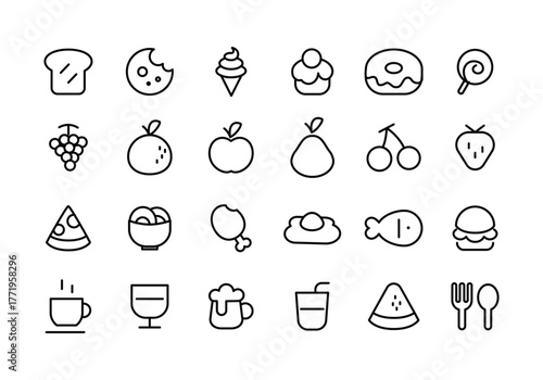 food icon pack set line icons set, editable stroke isolated on white, linear vector outline illustration, symbol logo design style