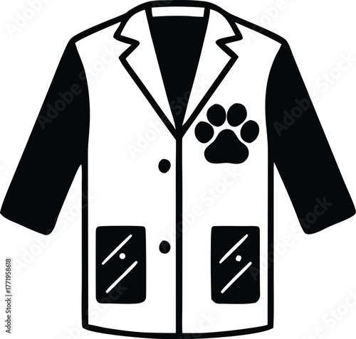 Veterinarian lab coat with paw print icon isolated on white background