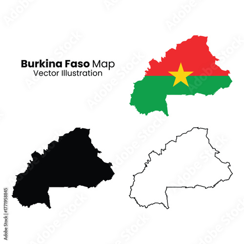 Burkina faso map vector illustration with country outline and flag colors