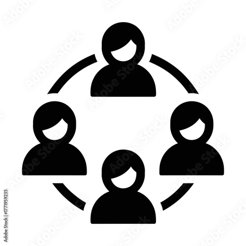 people in circular group solid glyph icon representing teamwork and unity