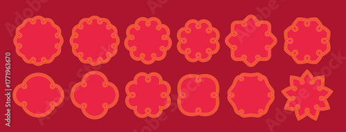 Chinese Border Frame. Simple Oriental Pattern. Vector China Ornament Elements. Asian Vintage Frames