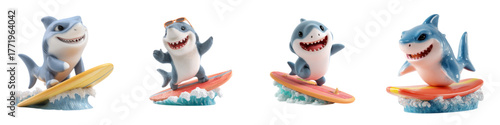 Catch the Wave with These Adorable Surfing Shark Figures, Perfect for Summer Fun, Beach Themes, and Playful Decor, Sure to Delight Children and Adults Alike