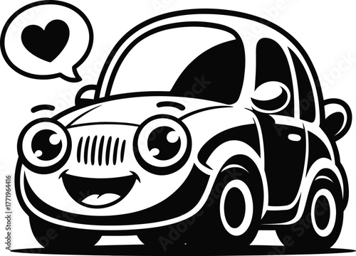 Vector art of Cute car with heart balloon.