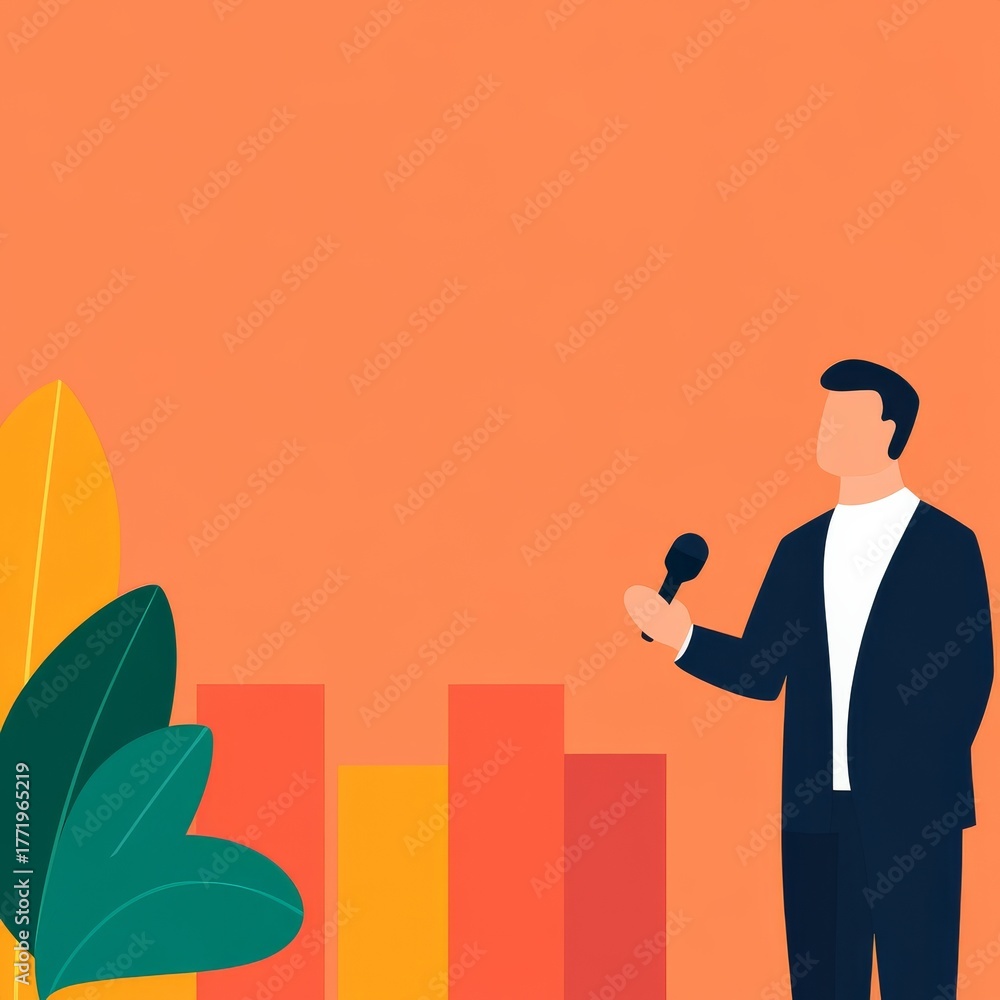 Obraz premium Reporter on Air Flat Design Business Illustration, News ,Presentation