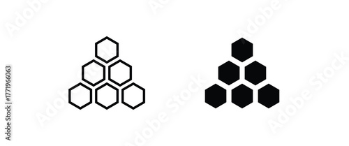 honeycomb Bee hive hexagon comb, Sweet natural food cells beekeeping line and flat icons set, editable stroke isolated on white, linear vector outline illustration, symbol logo design style