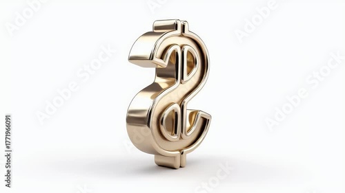 Shiny Gold Dollar Sign on White Background.