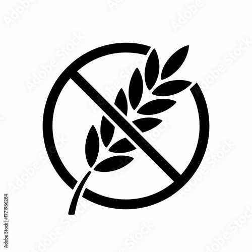 Gluten free symbol with wheat stalk inside a no sign