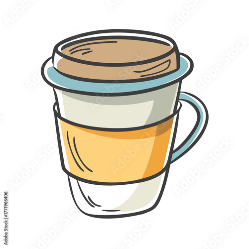 Vector illustration of a layered coffee cup with lid and handle