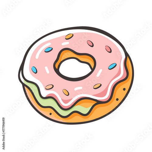 Sweet pink frosted donut vector illustration icon