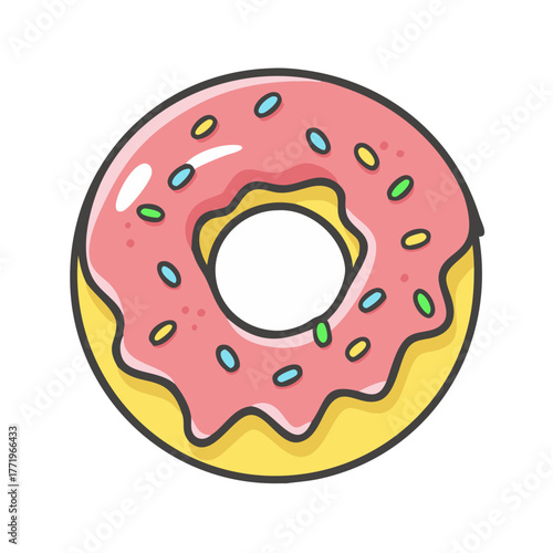 Sweet pink frosted donut with sprinkles vector illustration