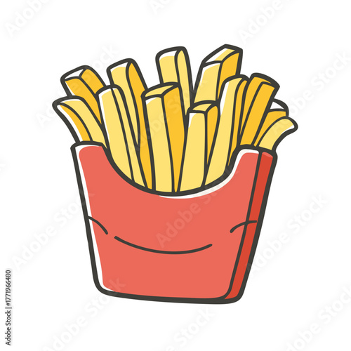 Vector illustration of delicious french fries in a red carton