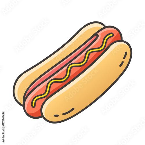 Vector illustration of a delicious hot dog with mustard icon