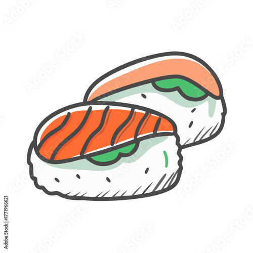 Vector illustration of delicious salmon nigiri sushi for food graphics