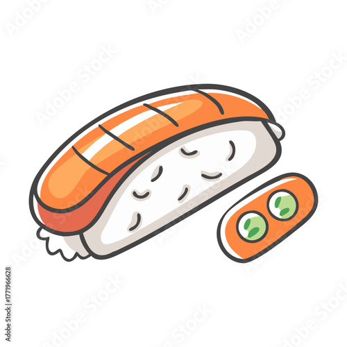 Delicious sushi vector illustration of salmon nigiri and wasabi