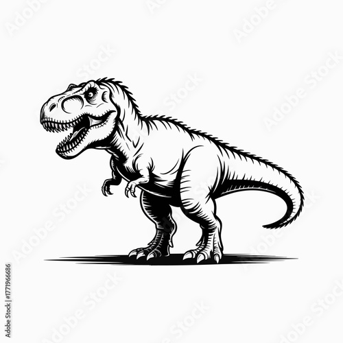 Dinosaur t rex illustration black and white drawing