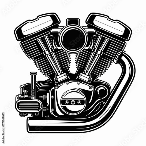 Detailed illustration of a powerful v twin motorcycle engine