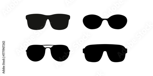 Vector sun glasses shape black ocular round cartoon illustration icon. Black eyeglass flat design sticker.