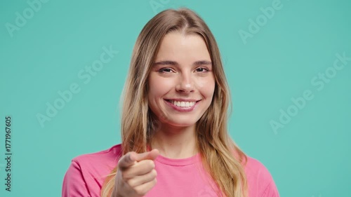 Wallpaper Mural Clever Woman Showing Gesture - You, Think About It. Student Looking To Camera Torontodigital.ca