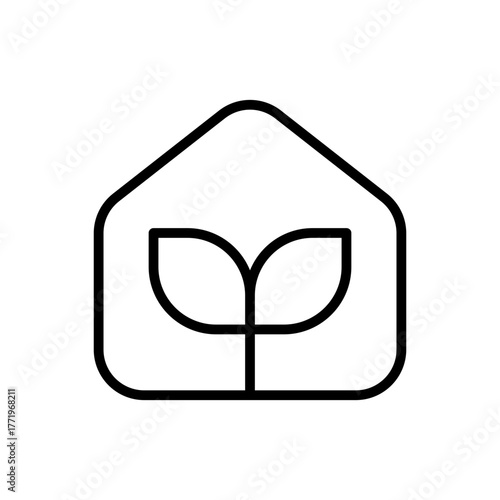 Outline eco house green home renewable energy line art
