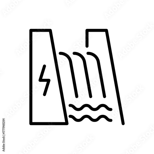 Outline hydro power dam water energy electricity line art
