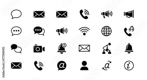 Creative vector set of essential communication icons featuring symbols for web, contact, and social media interfaces
