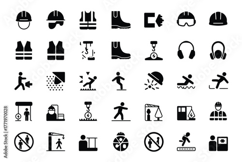 Vector illustration set of construction and industrial safety signs
