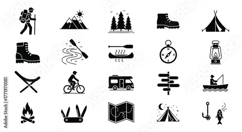 Vector illustration set of camping and outdoor activity icons