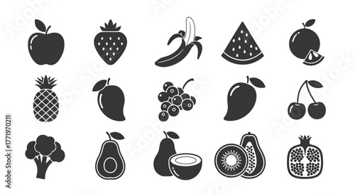 Vector illustration set of fruit icons, vector illustration